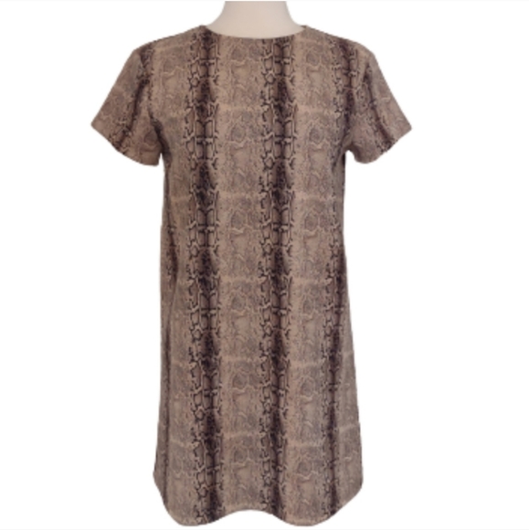 She + Sky Snake Print Mini Shift Dress Short Sleeve Soft Structure Fabric Size S - Picture 2 of 10